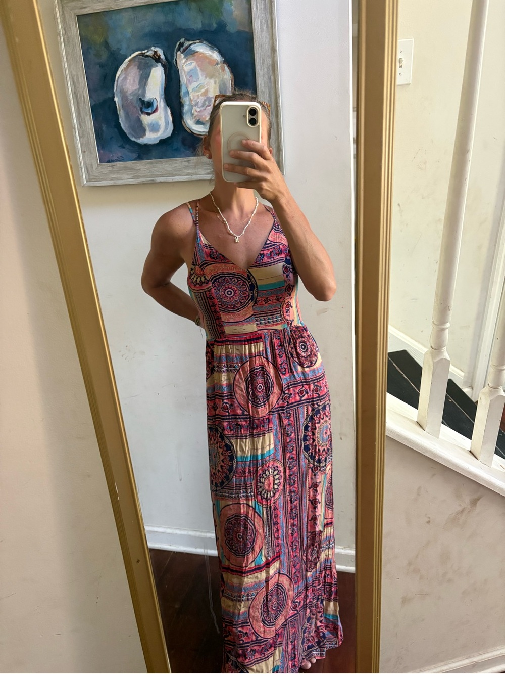 Lulu's Pink Multi-Print Spaghetti-Strap Maxi Dress